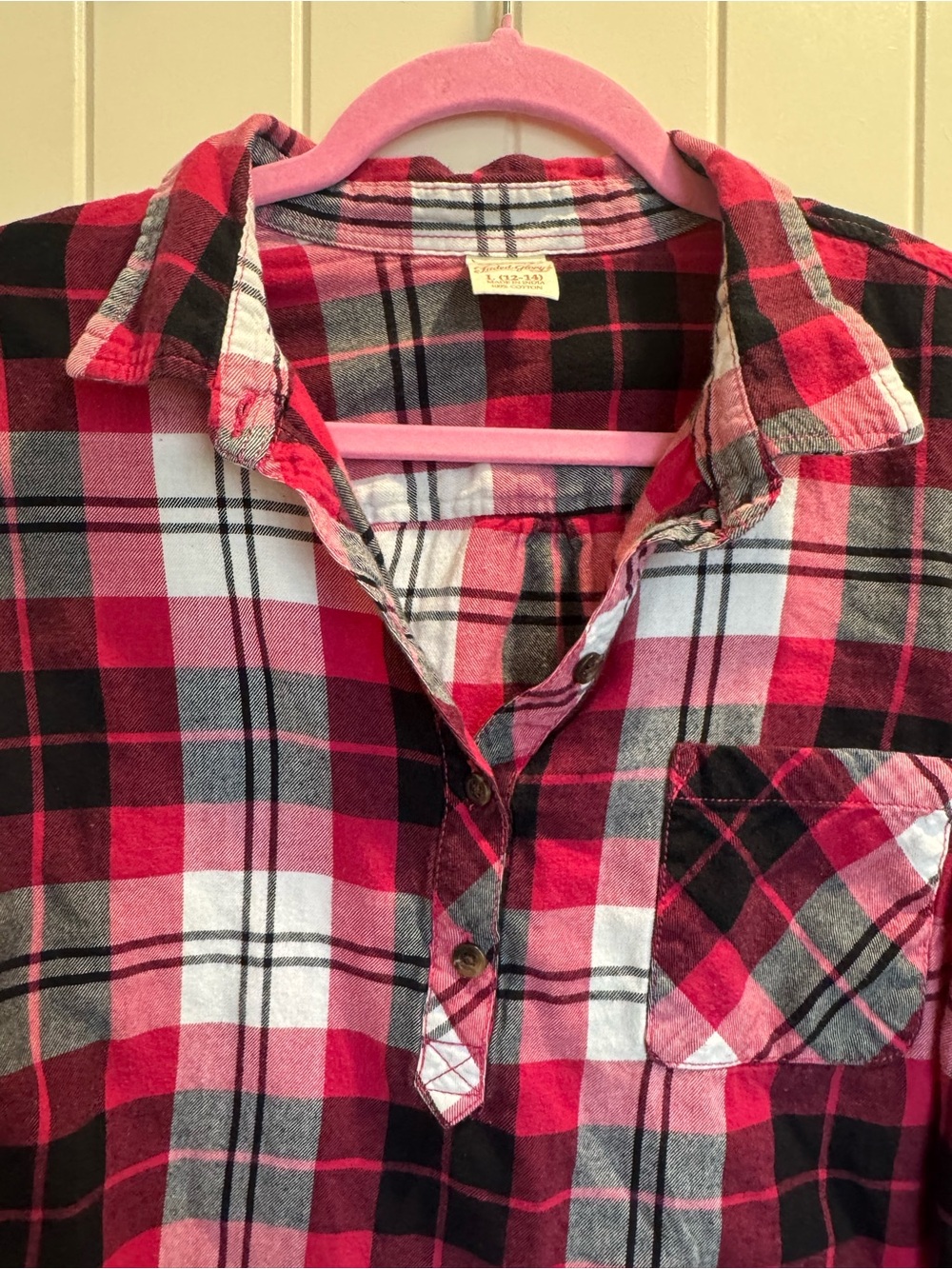 Faded Glory Pink, Black & White Plaid Button-Front Shirt